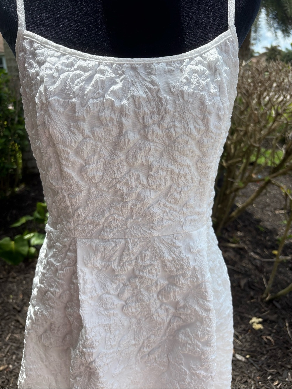 White Textured Spaghetti-Strap Mini Dress